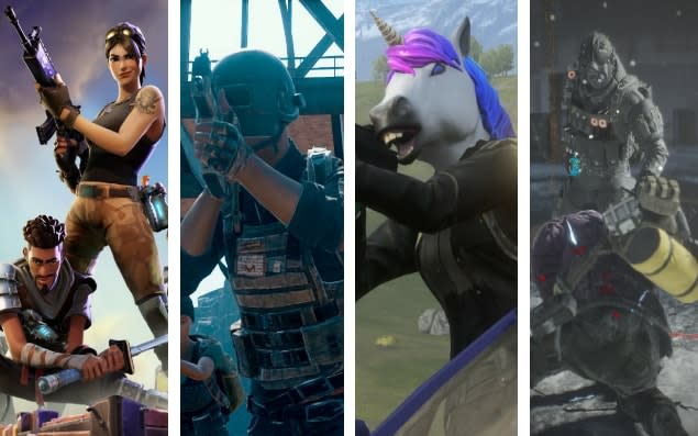 Battle of the Battle Royales. from L-R: Fortnite, PUBG, H1Z1 and The Division