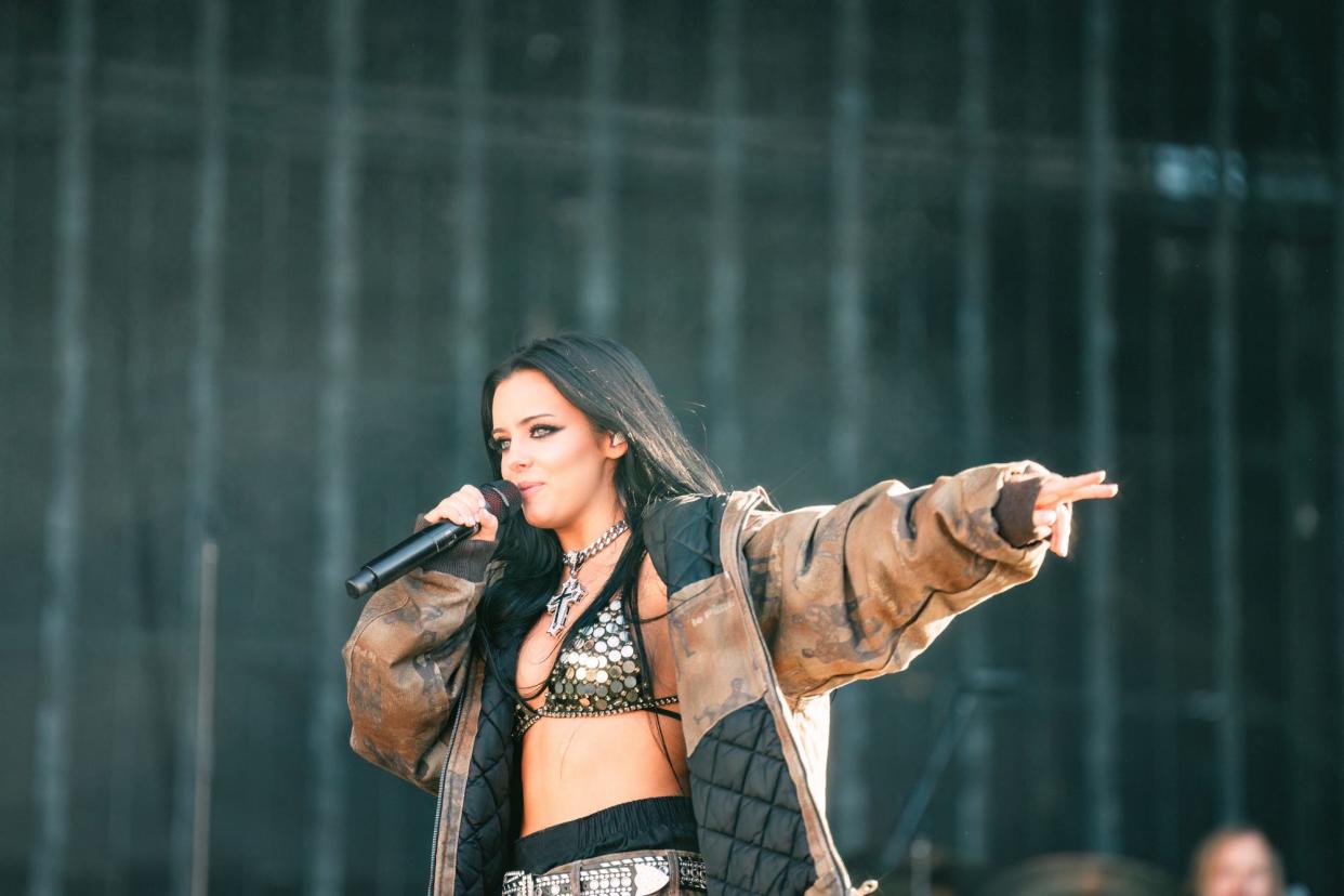 Jessie Murph performs on stage at The Full Ride Tour concert in Indiana University Memorial Stadium on Saturday, April 13, 2024.