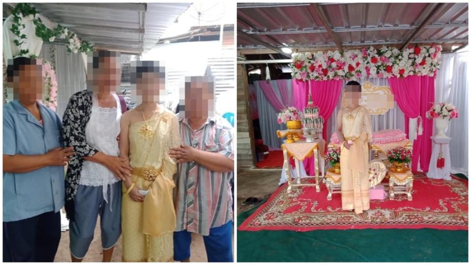 泰國一名新郎在婚禮當天突告知不來了，年僅15歲的新娘得知後當場傻眼痛哭。（合成圖／翻攝自臉書）