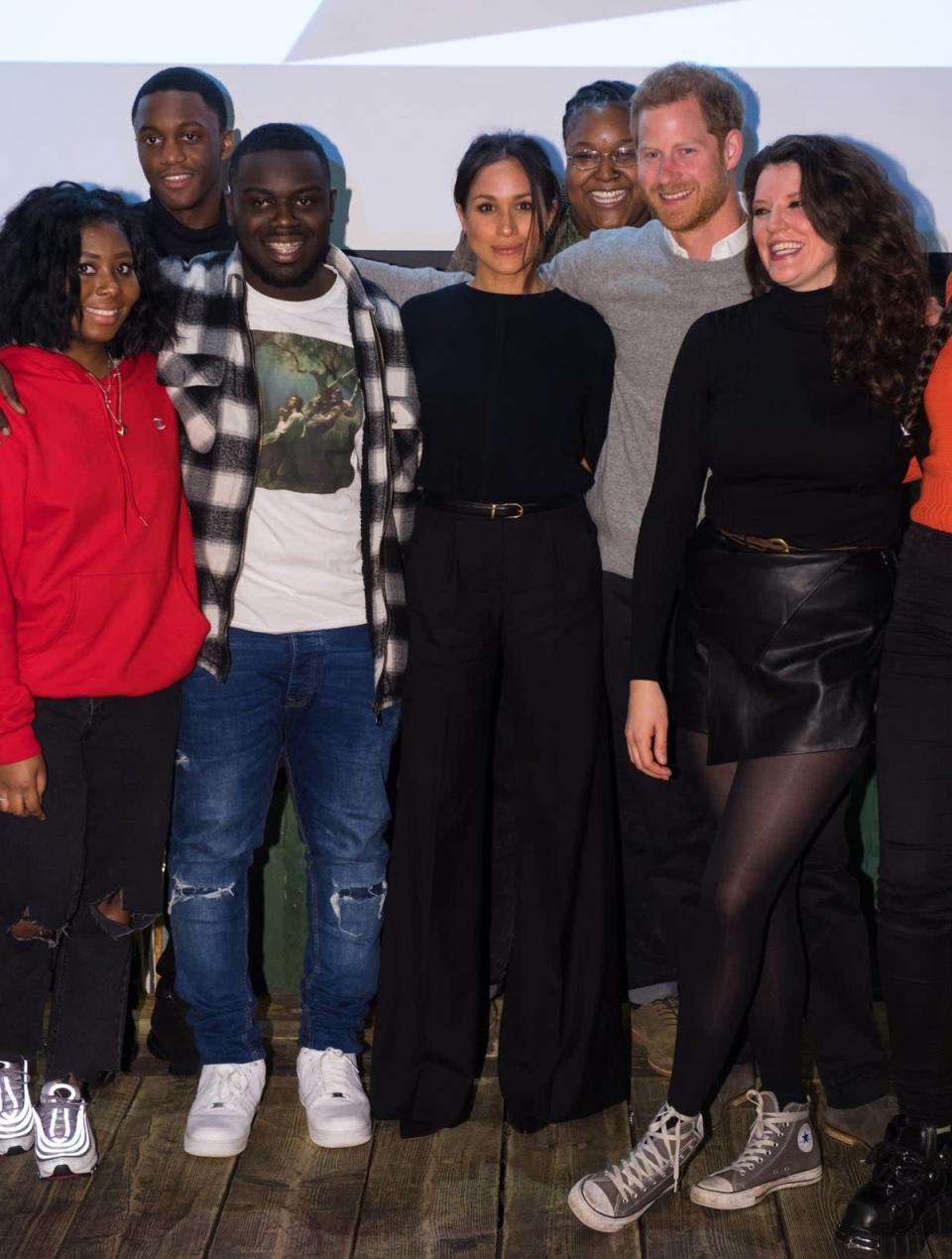 January 2018: Prince Harry and Meghan during a visit to Reprezent 107.3FM in Pop Brixton. The Reprezent training programme was established in Peckham in 2008, in response to the alarming rise in knife crime, to help young people develop and socialise through radio (Getty)