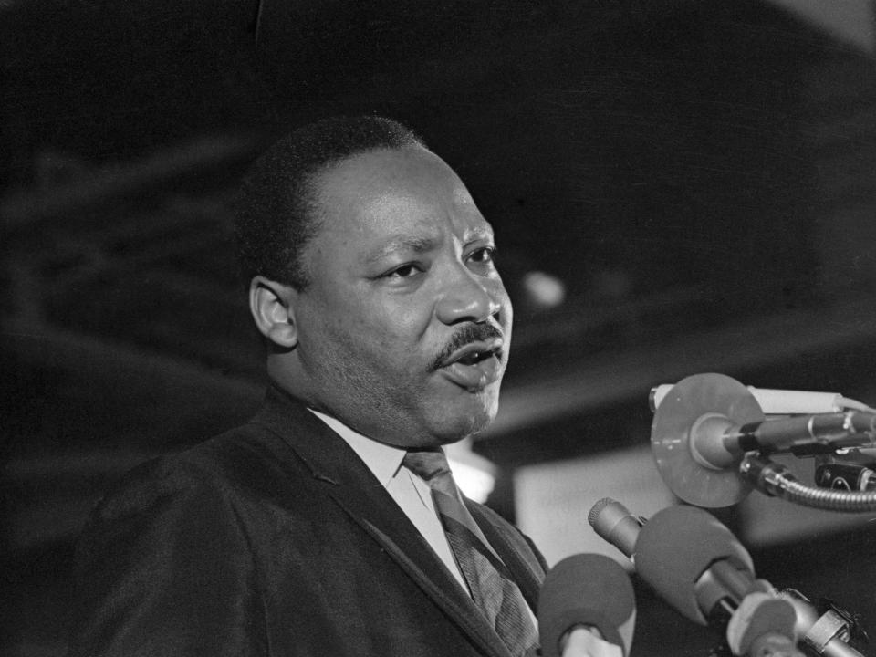 Dr. Martin Luther King addresses some 2,000 people on the eve of his death, giving the speech "I've been to the mountaintop."