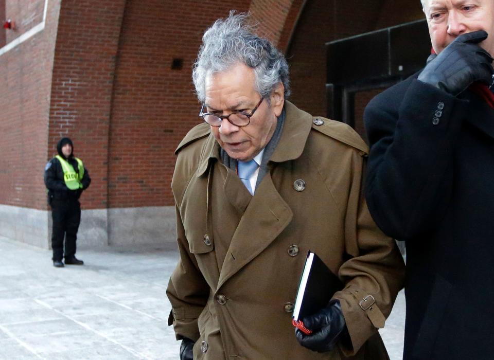 FILE - In this Jan. 30, 2019, file photo, Insys Therapeutics founder John Kapoor leaves federal court in Boston. He is one of four former company executives accused of scheming to bribe doctors into prescribing a powerful fentanyl painkiller. Lawyers are delivering their closing arguments Thursday, April 4, 2019, in the trial. (AP Photo/Steven Senne, File) ORG XMIT: BX105