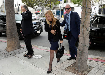 Manuela Herzer, the former girlfriend of 92 year-old Sumner Redstone, controlling shareholder of Viacom and CBS, heads back into court where she is suing to be reinstated as the person in charge of Redstone's health care in Los Angeles, California May 6, 2016. REUTERS/Kevork Djansezian