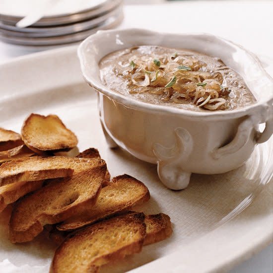 Turkey Liver Mousse Toasts with Pickled Shallots