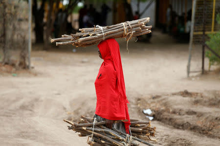 A woman carries wood at the Kakuma refugee camp in northern Kenya, March 6, 2018. REUTERS/Baz Ratner