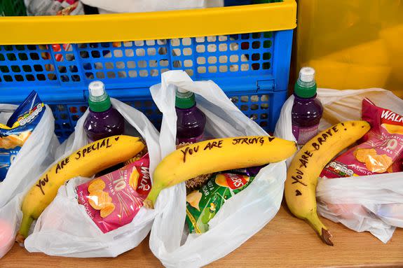 Messages written on bananas by Meghan, Duchess of Sussex at One25 charity in Bristol.