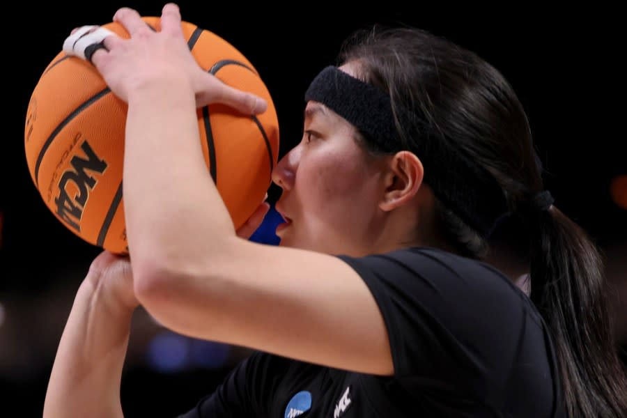 Gonzaga guard Kayleigh Truong looks to shoot during the first half of a Sweet 16 college basketball game against Texas in the women’s NCAA Tournament, Friday, March 29, 2024, in Portland, Ore. (AP Photo/Howard Lao)
