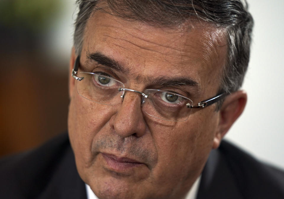 Mexican Foreign Minter Marcelo Ebrard listens to a question during an interview at his office in Mexico City, Monday, April 3, 2023. Ebrard is testing whether his work on the world stage will translate to votes in Mexico as he competes for the ruling party nomination in next year’s presidential elections. (AP Photo/Fernando Llano)