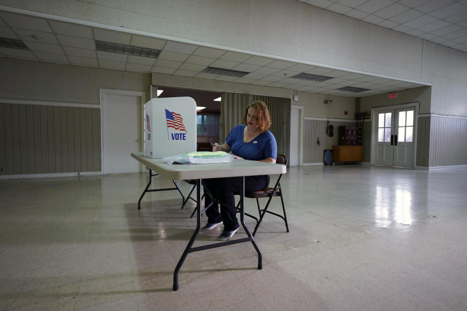 Heather Boyd, Democratic candidate for Pennsylvania House of Representatives, votes at her polling place, Christ's Community Church, Tuesday, May 16, 2023, in Drexel Hill, Pa. (AP Photo/Matt Slocum)