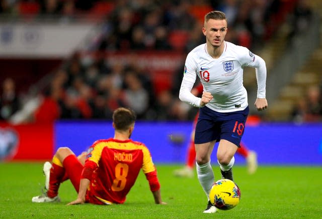 James Maddison, right, in action for England against Montenegro in 2019