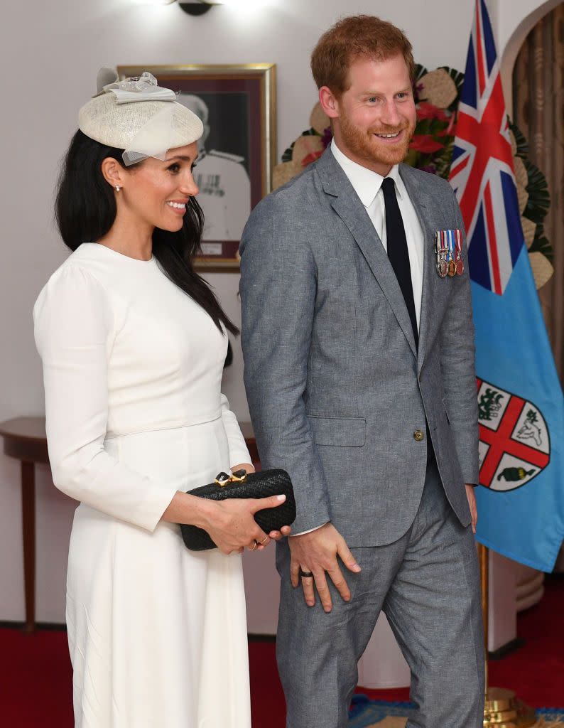 <p>Prince Harry and Meghan Markle meet with President of Fiji Jioji Konrote in Suva, Fiji. </p>