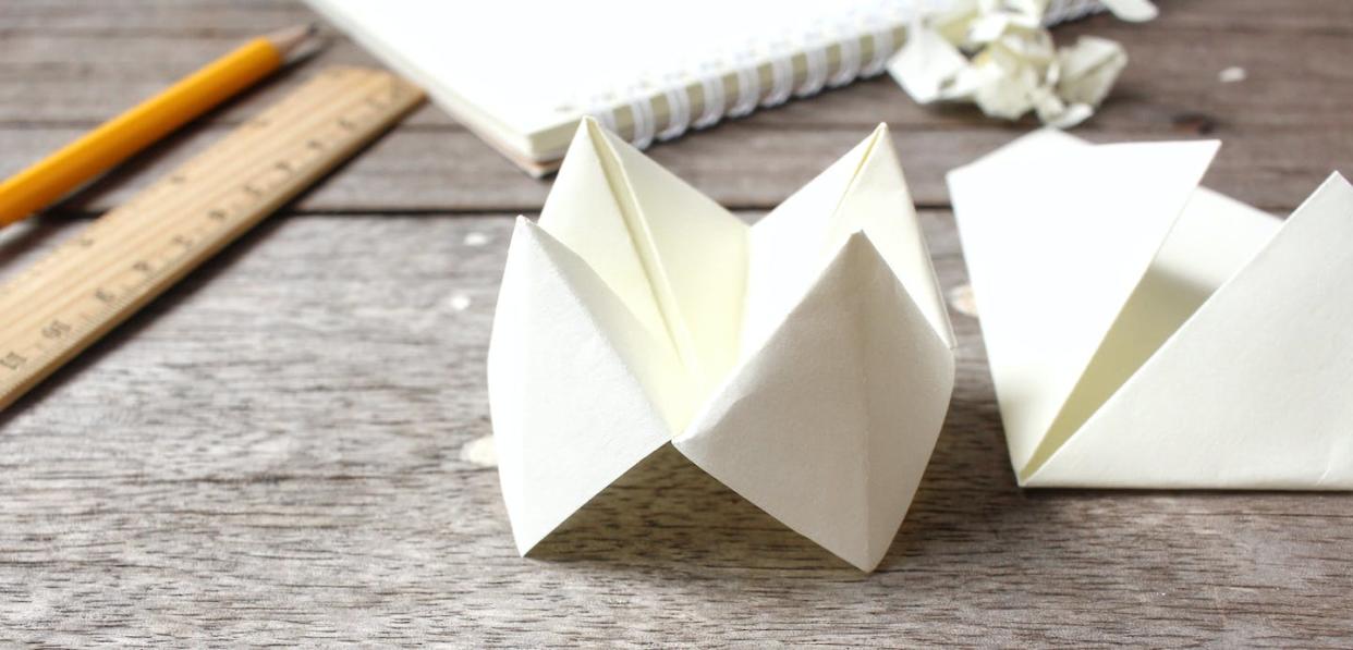 The folded paper decorated with messages, numbers and fortunes printed under the flaps can spark conversation at gatherings or be given as a birthday card. (Shutterstock)