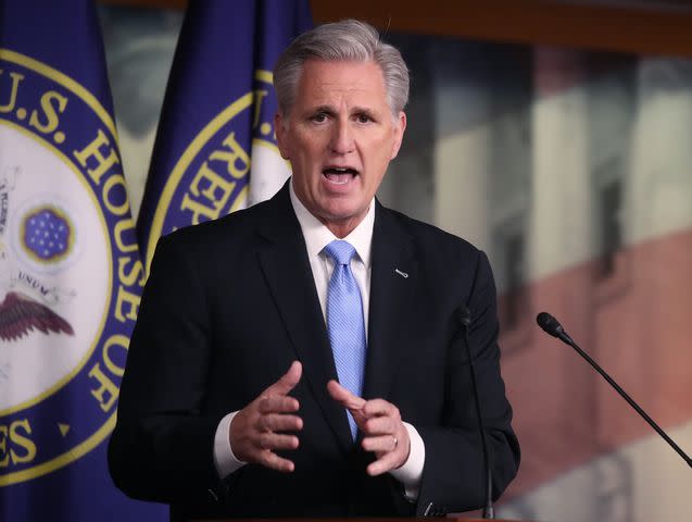 <p>Mark Wilson / Getty Images</p> Kevin McCarthy (R-CA) speaks during news conference at the U.S. Capitol on February 27, 2020 in Washington, DC.