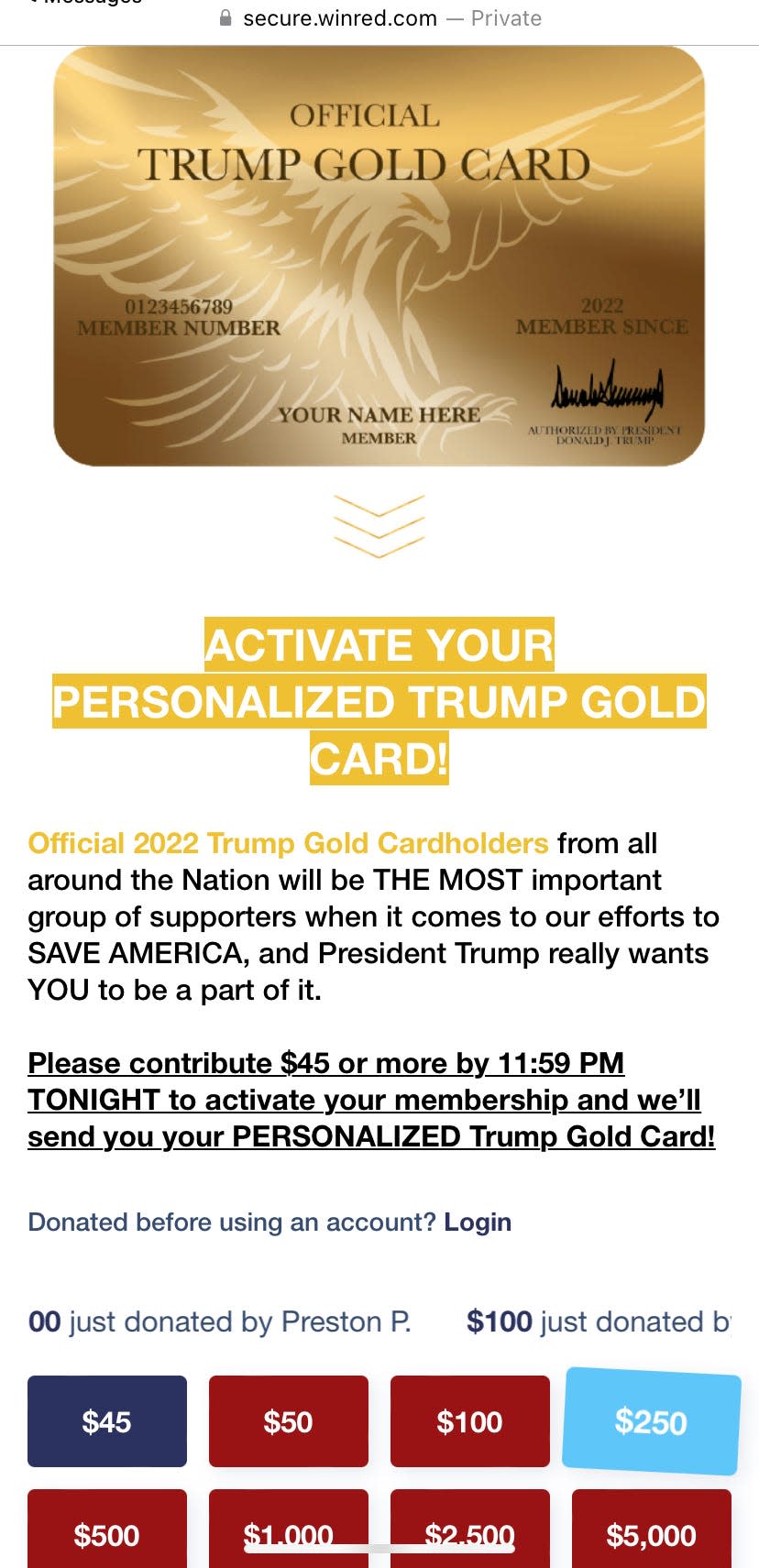 Official Trump Gold Card
