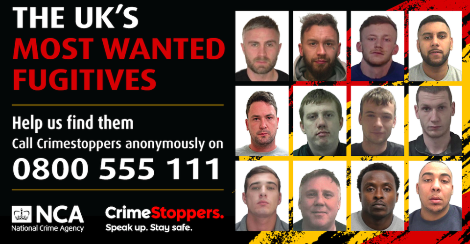 Scottish fugitive Jamie Stevenson (bottom row, second left) is among the UK’s 12 most wanted men (National Crime Agency)