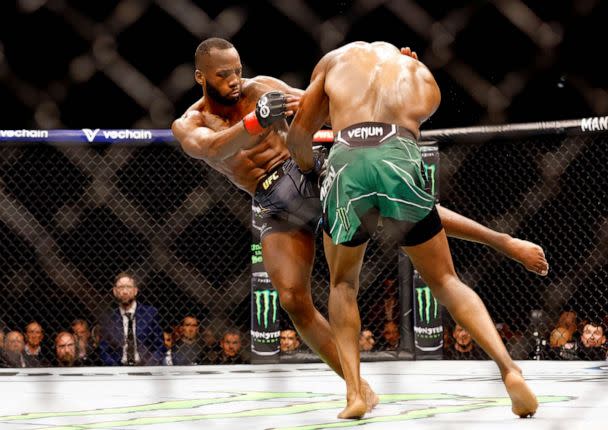 PHOTO: FILE - Leon Edwards in action against Kamaru Usman during their world welterweight title fight, in London, March 18, 2023. (Peter Cziborra/Action Images via Reuters, FILE)