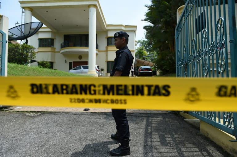 Malaysian police cordon off the North Korean embassy in Kuala Lumpur on March 7, after the Malaysian government said embassy staff were barred from leaving the country