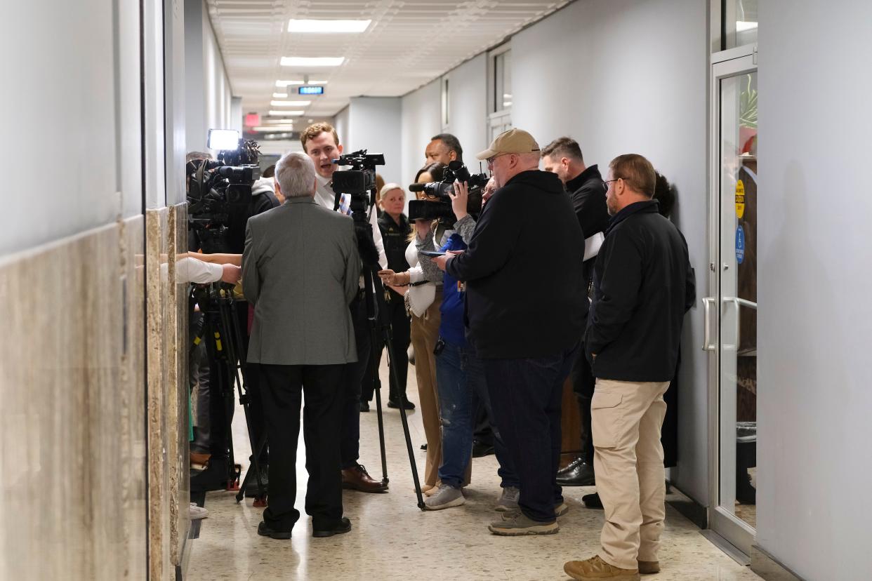 Oklahoma County jail administrator Greg Williams talks to reporters Monday at a meeting of the Oklahoma County Criminal Justice Authority.