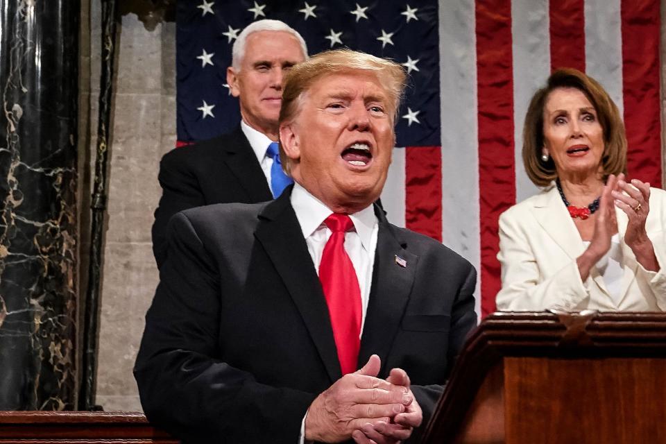 President Donald Trump delivers the State of the Union address at the US Capitol.