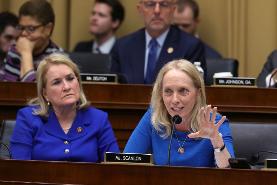 WASHINGTON, DC - MAY 08: House Judiciary Committee member Rep. Mary Gay Scanlon (D-PA) speaks during a mark-up hearing where members may vote to hold Attorney General William Barr in contempt of Congress for not providing an unredacted copy of special prosecutor Robert Mueller's report in the Rayburn House Office Building on Capitol Hill May 08, 2019 in Washington, DC. (Photo by Chip Somodevilla/Getty Images)