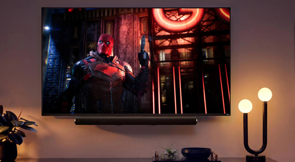 Vizio TV in living room with video game on screen