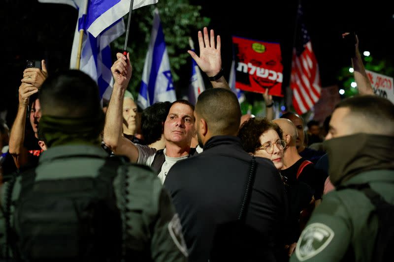 Protest near Israeli PM Netanyahu's residence, in Jerusalem