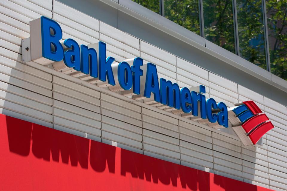 <p>The Bank of America logo is seen outside a branch in Washington, DC, on July 9, 2019</p> (Photo by ALASTAIR PIKE/AFP via Getty Images)