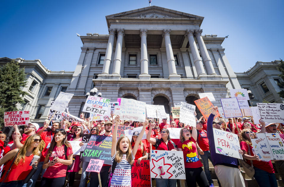 Teachers protest in Denver, Colo.