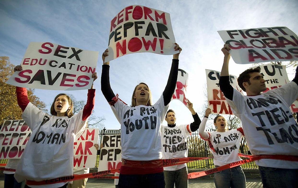 AIDS activists have used protests to demand access to treatment. <a href="https://www.gettyimages.com/detail/news-photo/people-from-africa-action-mark-world-aids-day-with-a-rally-news-photo/78178017" rel="nofollow noopener" target="_blank" data-ylk="slk:Jim Watson/AFP via Getty Images;elm:context_link;itc:0;sec:content-canvas" class="link ">Jim Watson/AFP via Getty Images</a>