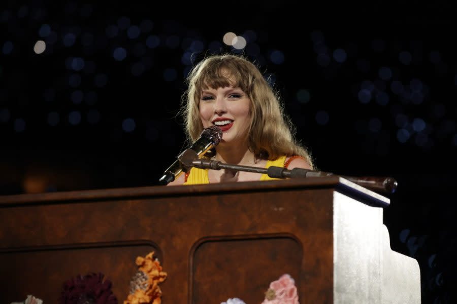 Taylor Swift performs during “Taylor Swift | The Eras Tour” at the National Stadium on March 02, 2024 in Singapore. Sandestin Golf and Beach Resort will screen the film for the public, at no charge, today. (Ashok Kumar/TAS24/Getty Images for TAS Rights Management)