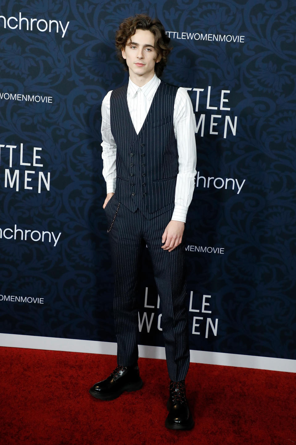 NEW YORK, NEW YORK - DECEMBER 07: Timothee Chalamet attends the world premiere of "Little Women" at Museum of Modern Art on December 07, 2019 in New York City. (Photo by Taylor Hill/WireImage,)