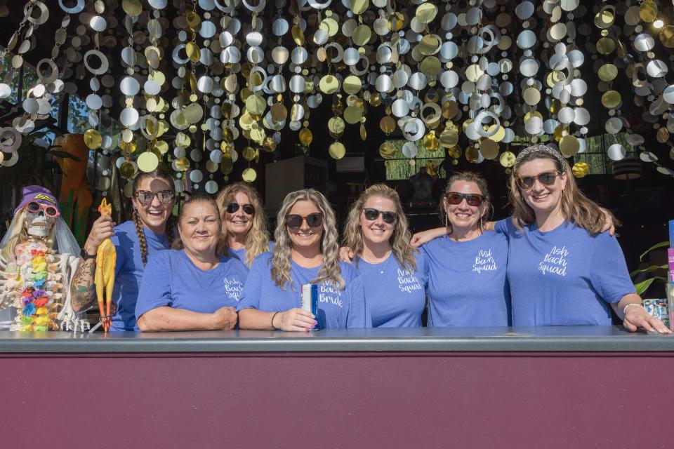 A bridal party takes a Fender Bender: Asheville Beer Tour with LaZoom Tours.