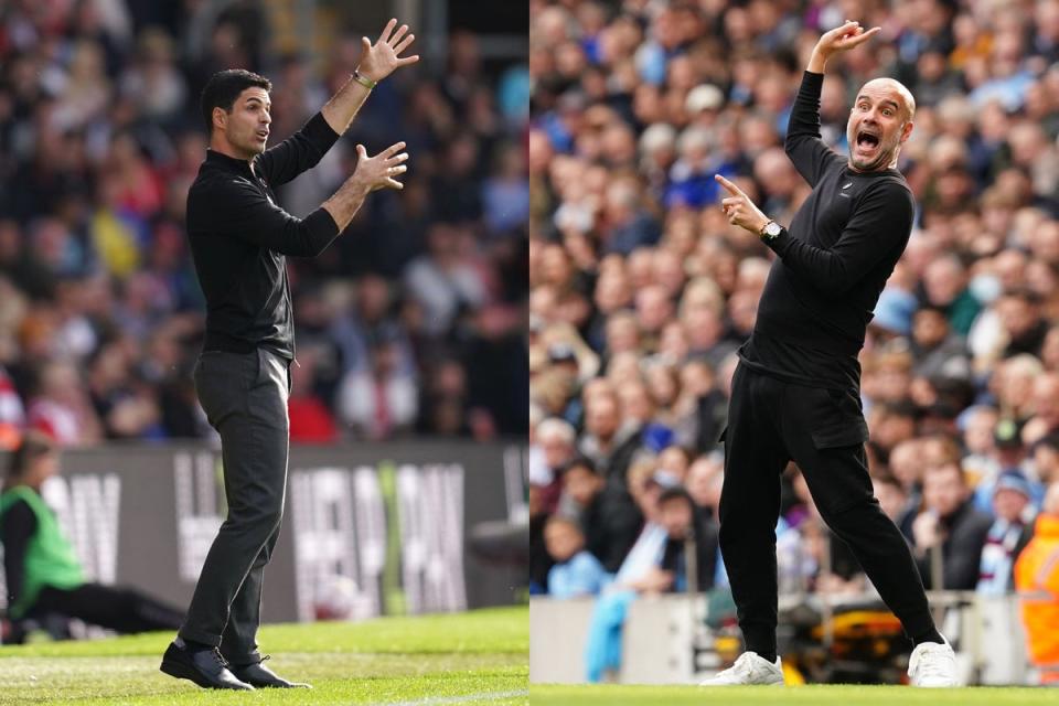 Pep Guardiola, right, takes on former assistant Mikel Arteta, left, on Friday (PA) (PA Wire)