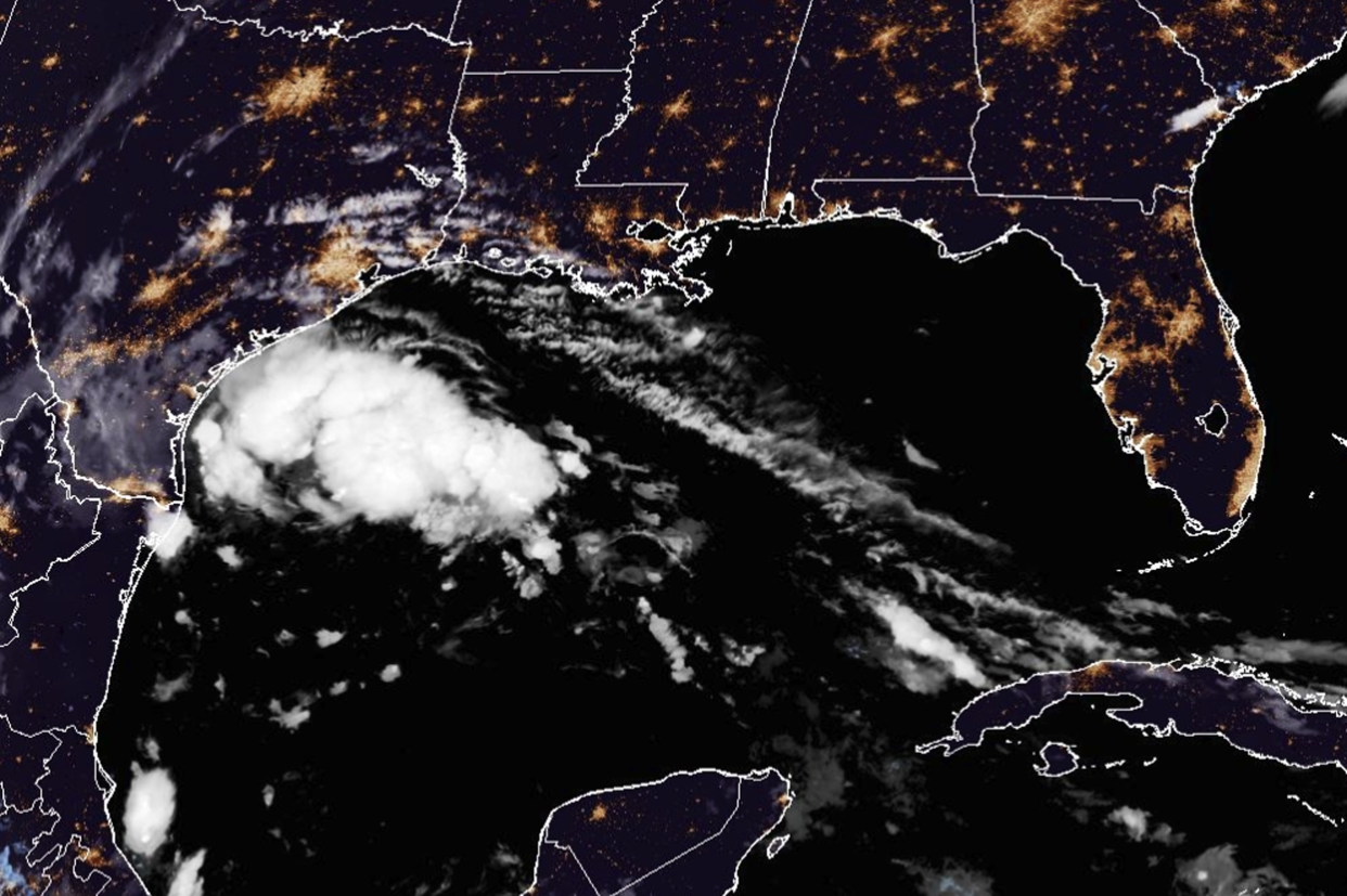 Tropical Storm Harold approaches Texas as it passes through the Gulf of Mexico early Tuesday. (NOAA)