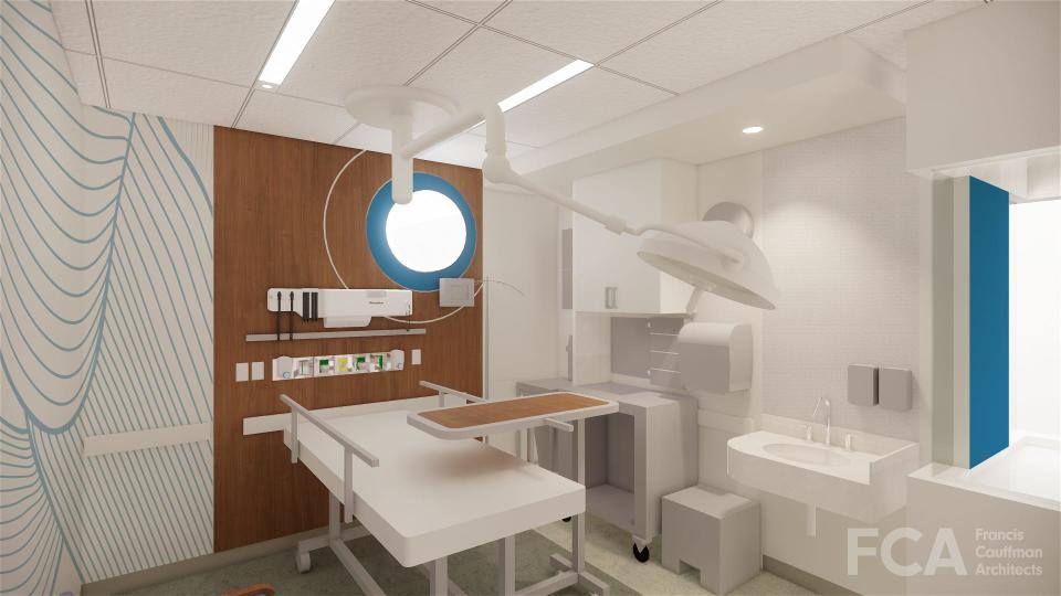 A architect's rendering of a new treatment room in the renovated emergency department of Community Medical Center in Toms River.