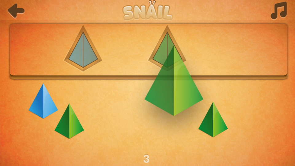 Young children match colored shapes with the correct slot in Snail game