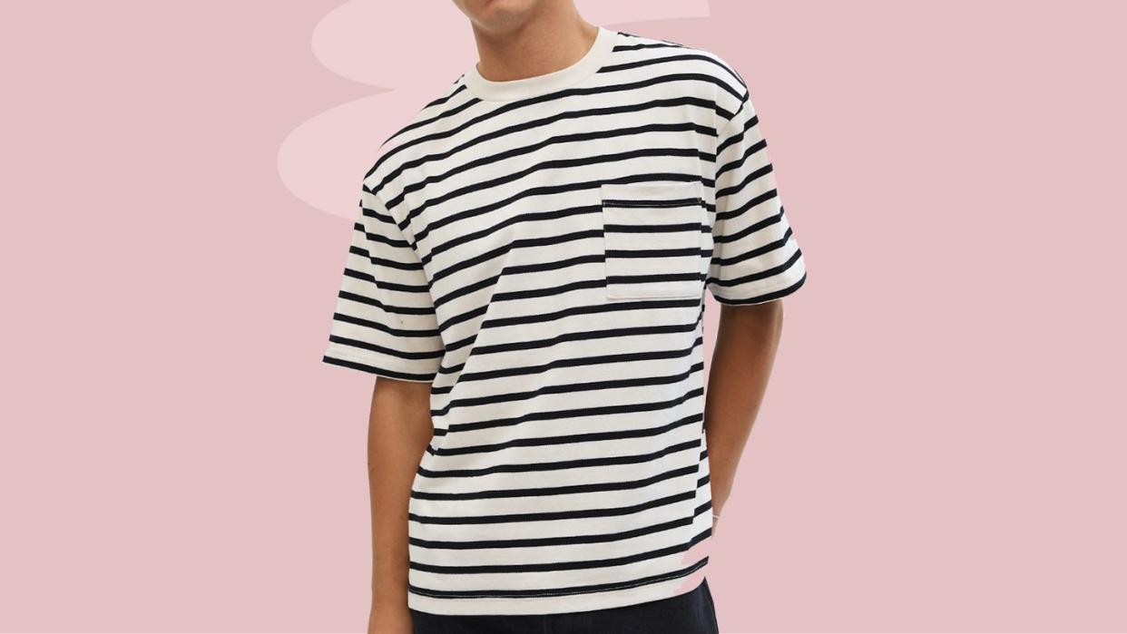 a person wearing a striped shirt