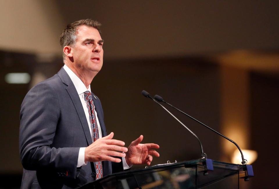 Oklahoma Gov. Kevin Stitt speaks April 19 during the 2023 Remembrance Ceremony at the First Church in Oklahoma City.