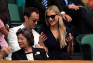 Royal Box guests Jude Law and Phillipa Coan on day eleven of the Wimbledon Championships at the All England Lawn Tennis and Croquet Club, Wimbledon.