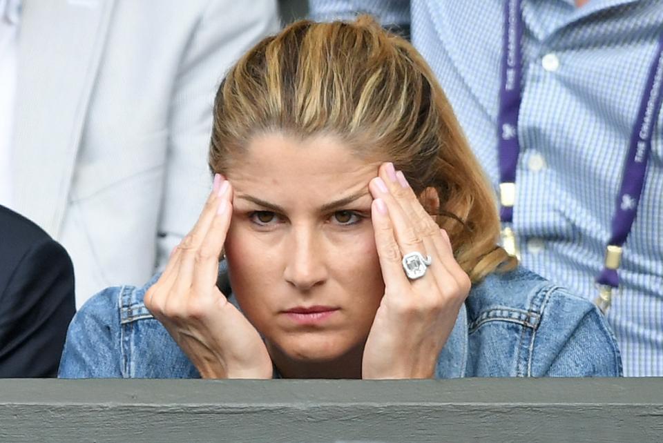 Mirka Federer on Centre Court during Men's Finals Day of the Wimbledon Tennis Championships on July 14, 2019.