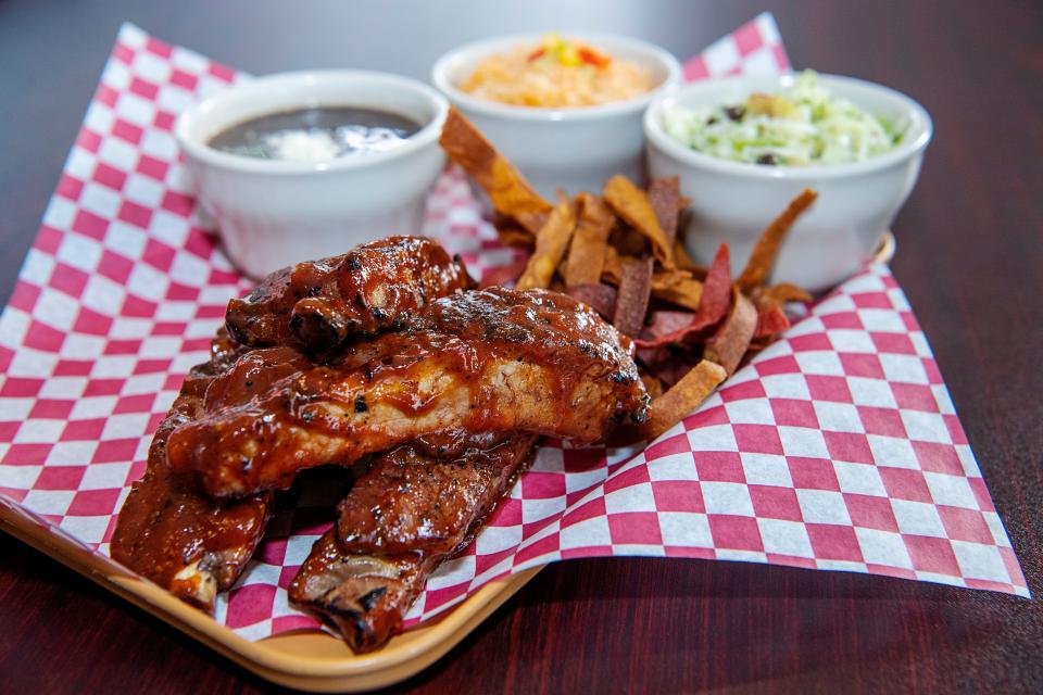 Mango habanero ribs with rice and beans from Margarita’s Grill.