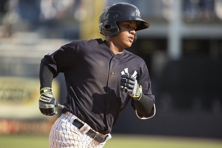 New York Yankees’ prospect Thairo Estrada is on the mend after being shot in the hip during a robbery in Venezuela. (AP)