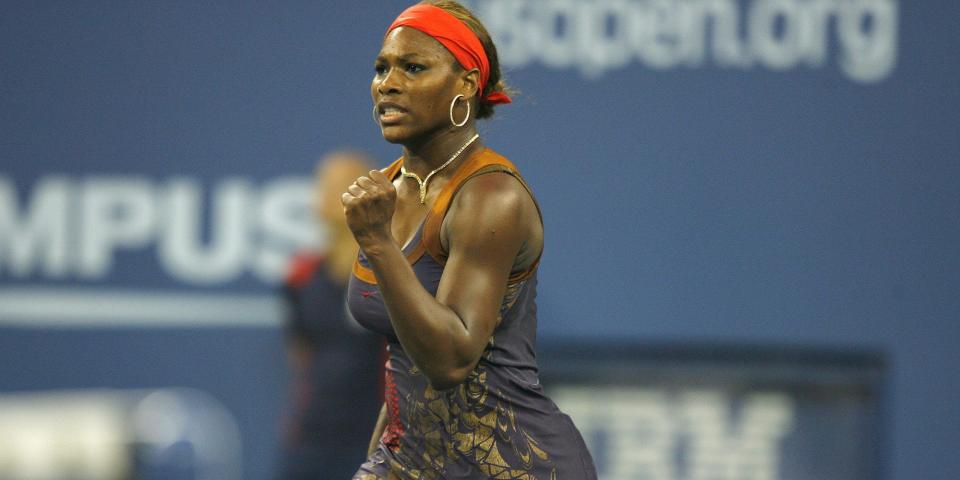 Serena Williams pumps her fist at the 2006 US Open.