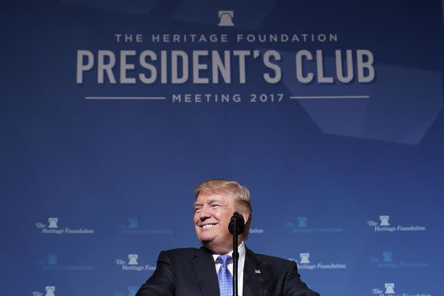 <p>MANDEL NGAN/AFP via Getty</p> Donald Trump speaks at the Heritage Foundation's President's Club Meeting in Washington, D.C., on Oct. 17, 2017