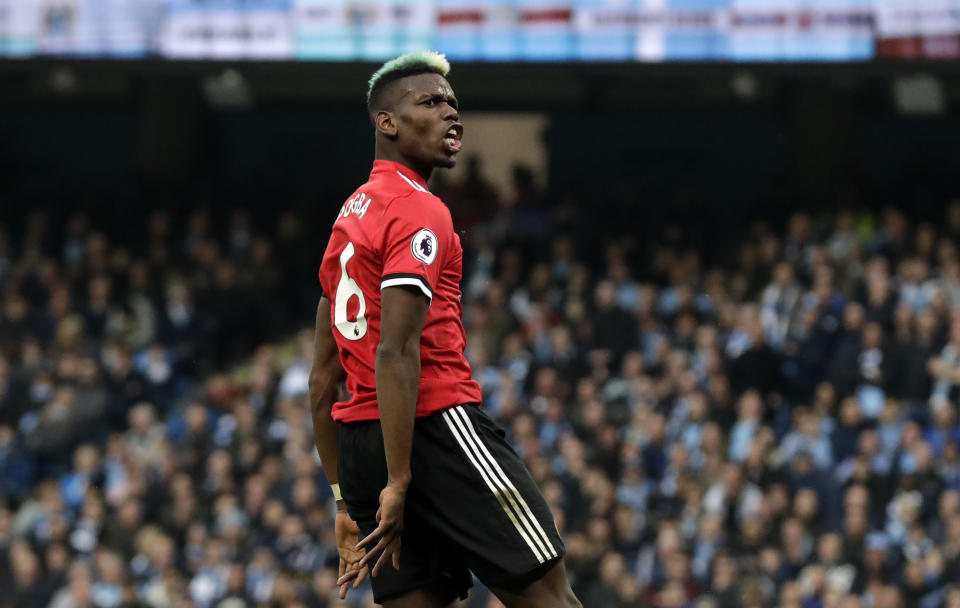 <p>Paul Pogba reacts after scoring his side’s second goal to make it 2-2 </p>