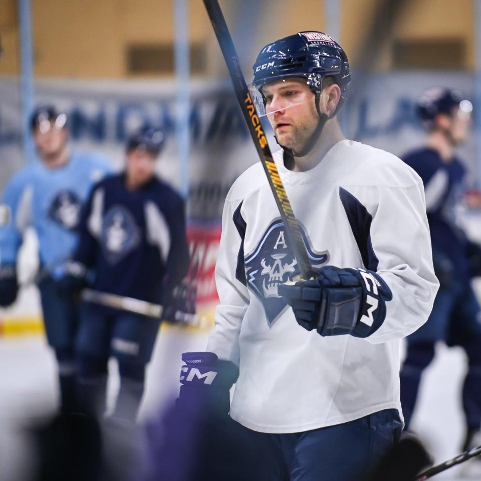 Milwaukee Admirals center Cody Hodgson comes off the ice at practice Tuesday, March 5, 2024, at the UW-Milwaukee Panther Arena in Milwaukee, Wisconsin.