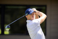 Matt Wallace, of England, hits off the third tee during the third round of the RBC Heritage golf tournament in Hilton Head Island, S.C., Saturday, April 17, 2021. (AP Photo/Stephen B. Morton)