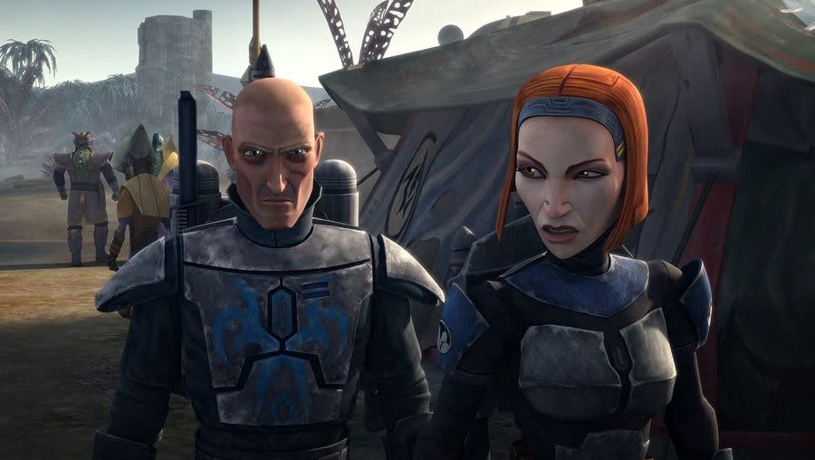 Pre Vizsla and Bo-Katan without their helmets on Star Wars: The Clone Wars