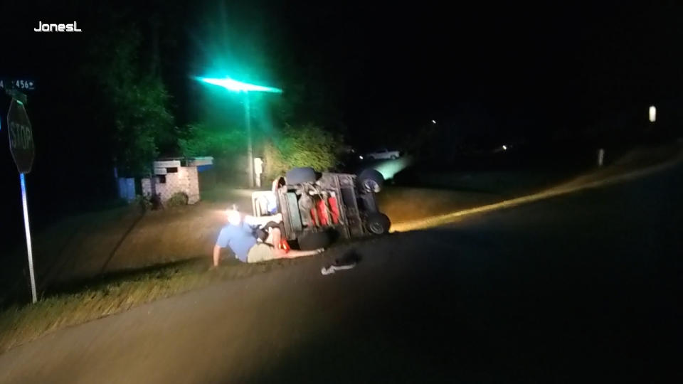 Clarendon County Assistant Public Defender, King Cutter, was trapped under his overturned golf cart on June 11, 2023. Responding deputy, Sgt. Lane Jones believed Cutter was “10-55 bad,” which means “intoxicated driver” in law enforcement 10-code. (Source: Clarendon County Sheriff’s Office)