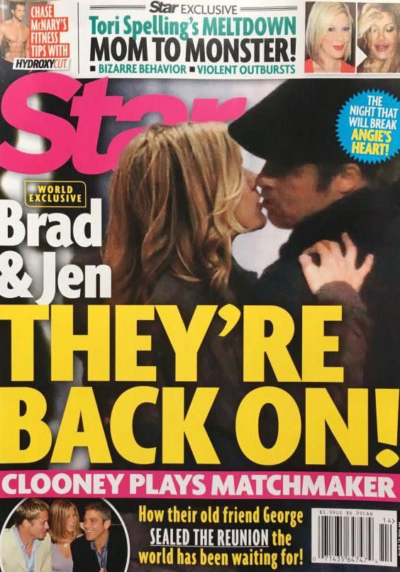 A photo of Jennifer Aniston and Brad Pitt kissing has been published. Source: Star magazine